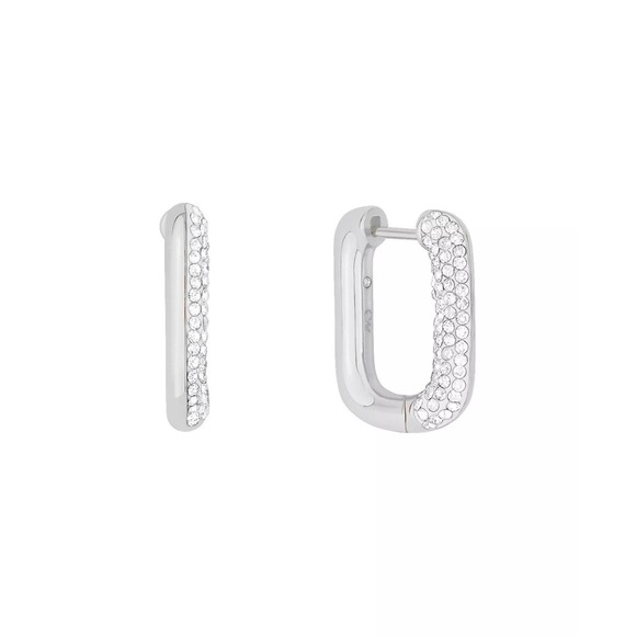 And Now This Jewelry - And Now This Clear Crystal Rectangular Shaped Hoop Earrings